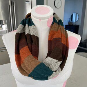 Lightweight Cozy Striped Knit Infinity Scarf Viscose Org Gry Grn Tan Brn Wine